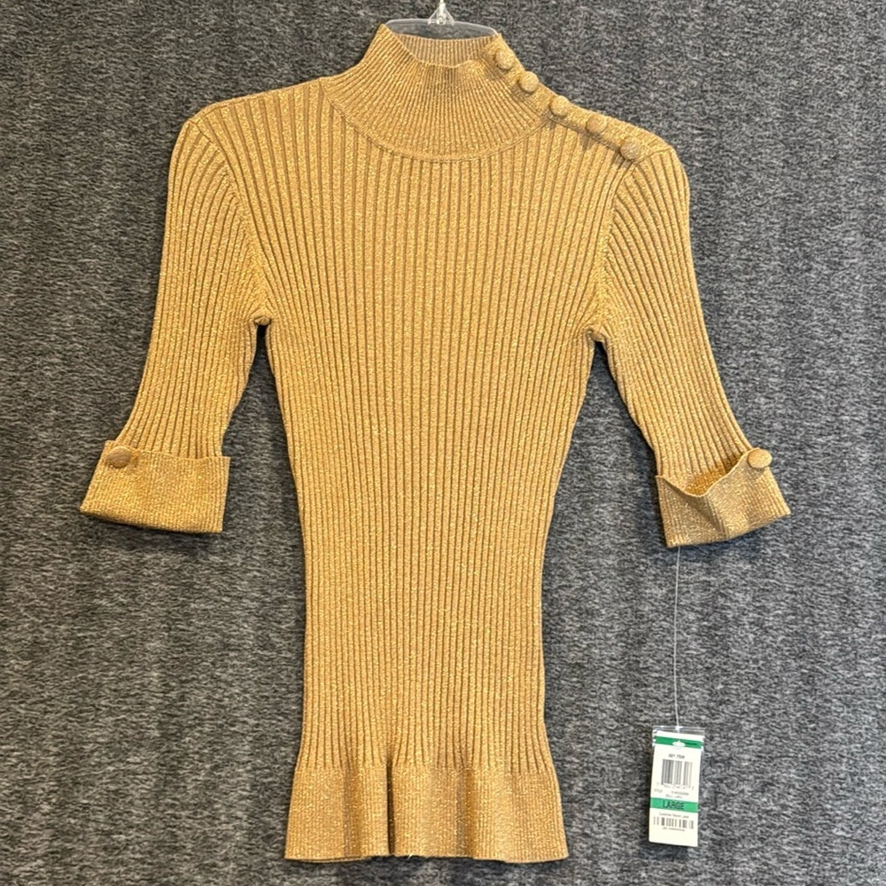 INC New gold metallic ribbed knit turtleneck mockneck sweater. NWT